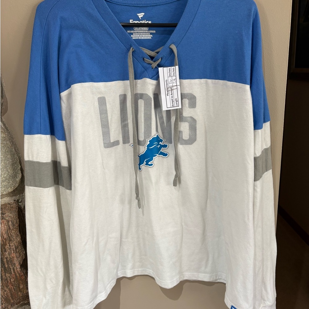 Fanatics Detroit Lions Women's Jersey BlueWhite Lace-Up LongSleeve Size XXL NFL